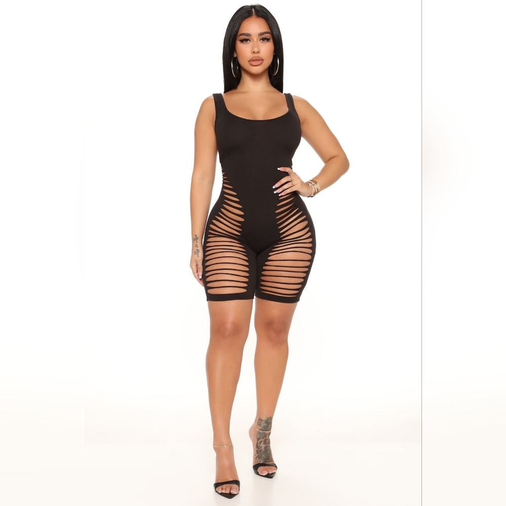 Fashion Nova Black Cutout Ladder-Side One-Piece Bodysuit